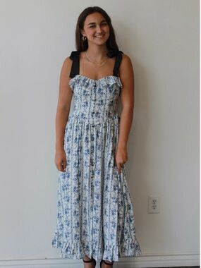 Kimichi Blue Bluebonnet Belle Blue Floral Tie-Strap Midi Dress